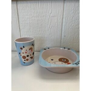 Citrus Grove Kids Bamboo Cow Plate and Cup Set BPA Free Dishwasher Safe